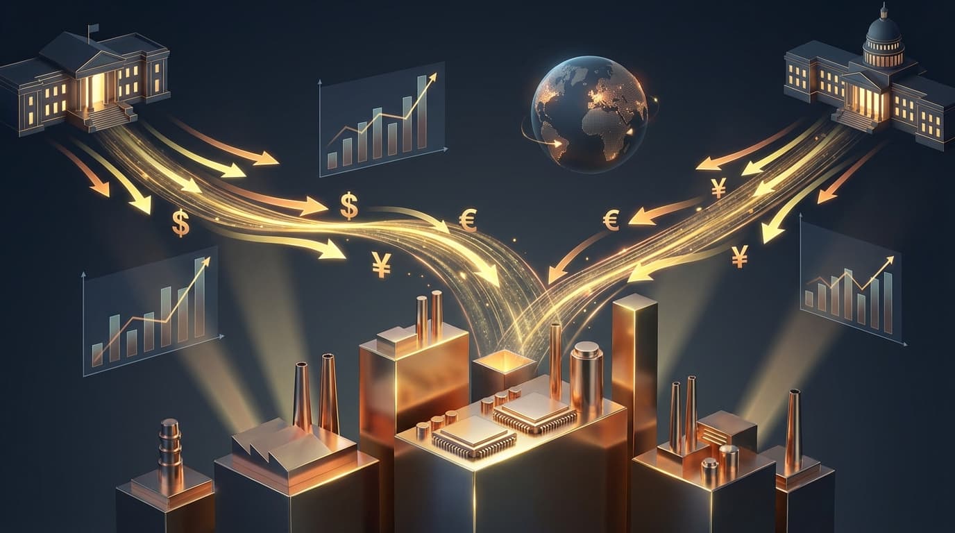 Abstract visualization of industrial policy and state capitalism in modern economics